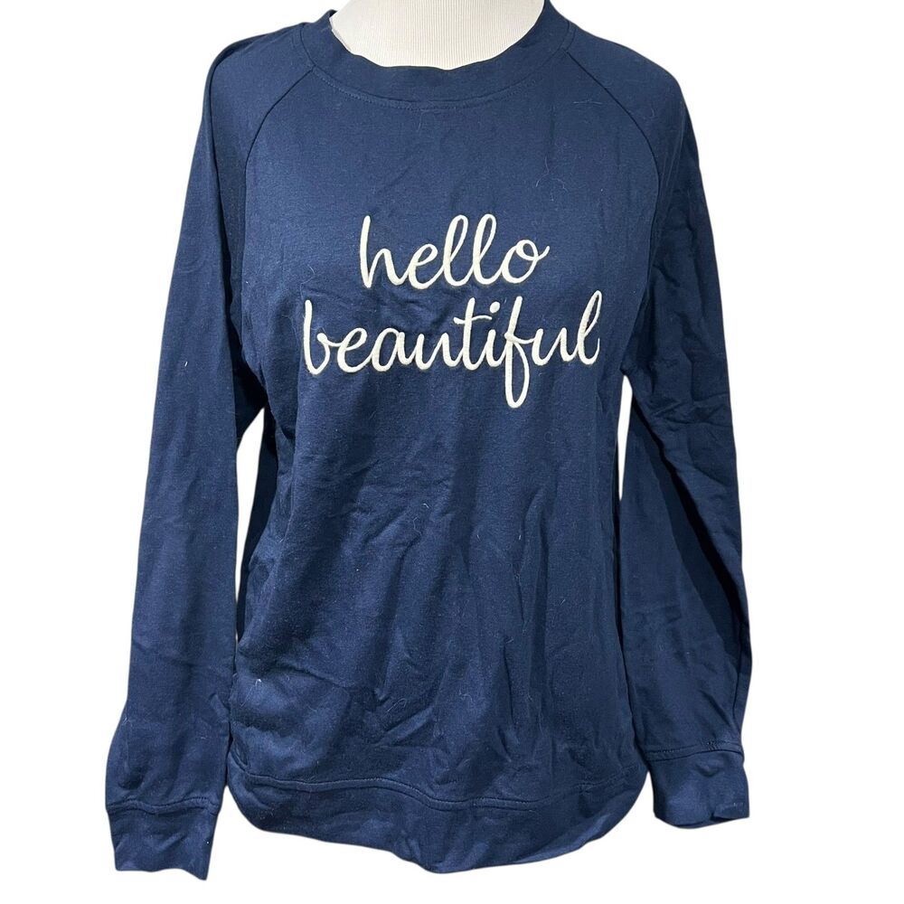 Isaac Mizrahi NY Women's S Meredith Statement "Hello Beautiful" LS Shirt Casual